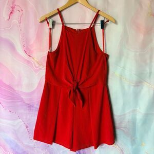 She + Sky L Vibrant Red Dressy Romper Preppy Romantic Retro Chic Artsy Cocktail